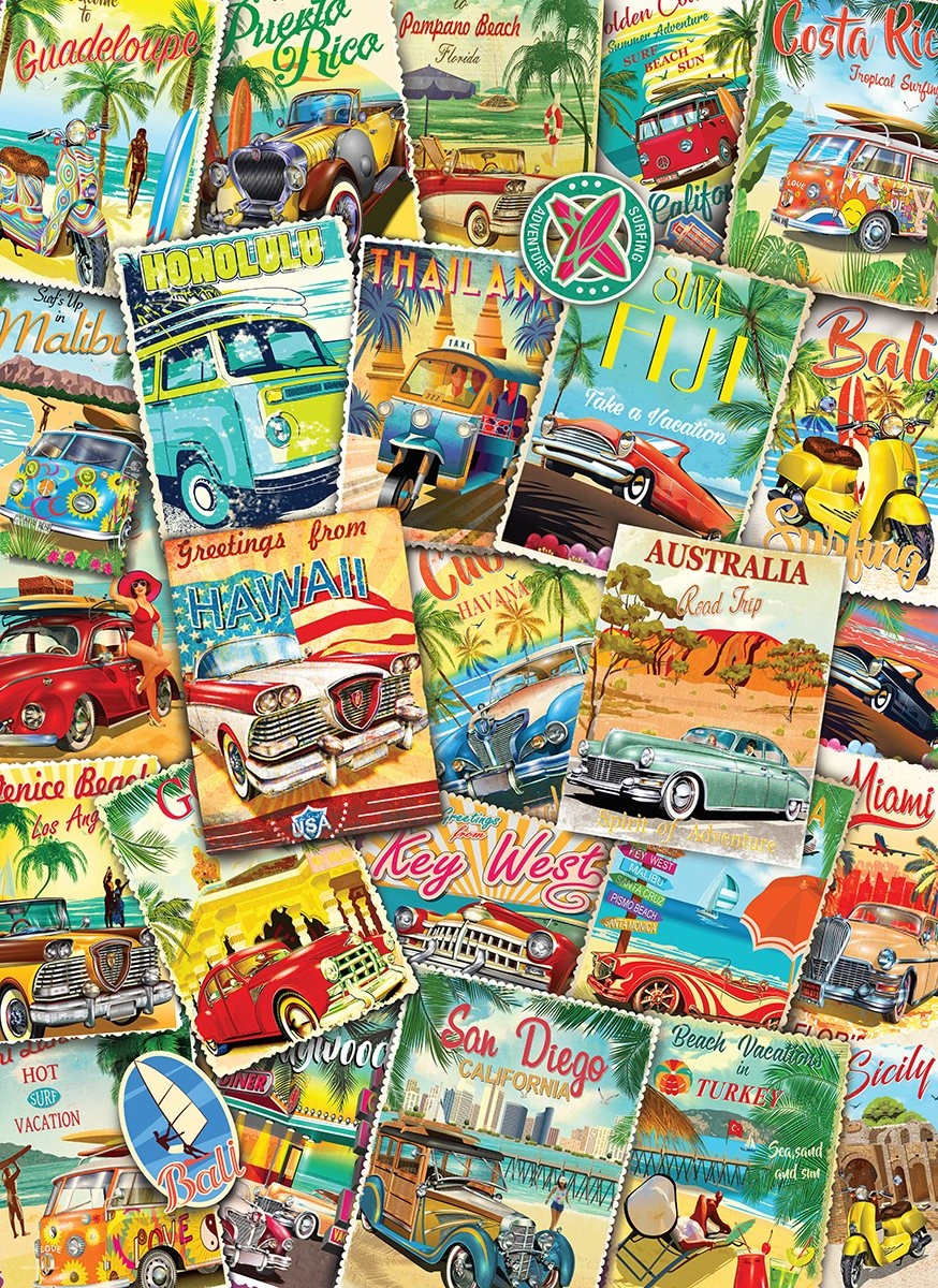 E-shop Puzzle retro cestovateľská koláž 1000 dielikov EUROGRAPHICS