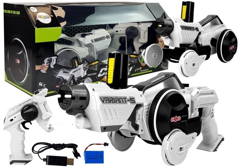 E-shop Lean Toys Pištoľové autíčko 2v1 na diaľkové ovládanie 24GHz bielo-čierne RTR