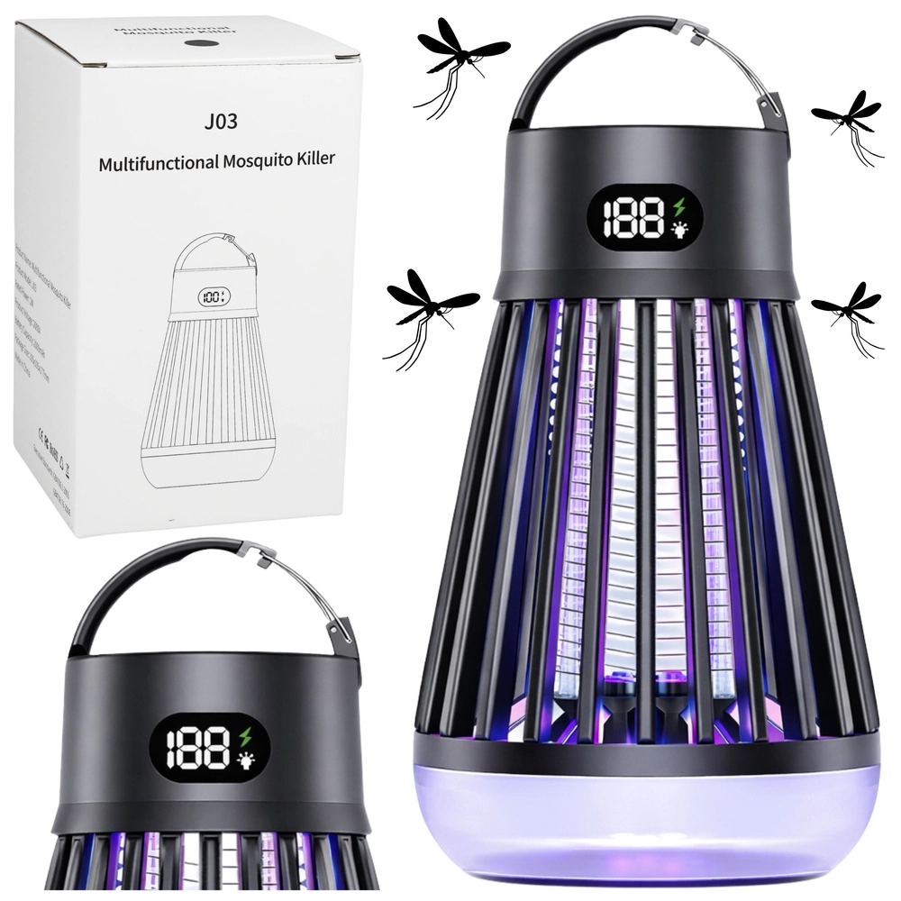 Elektrická lampa proti hmyzu s UV svetlom, nabíjanie USB, čierna