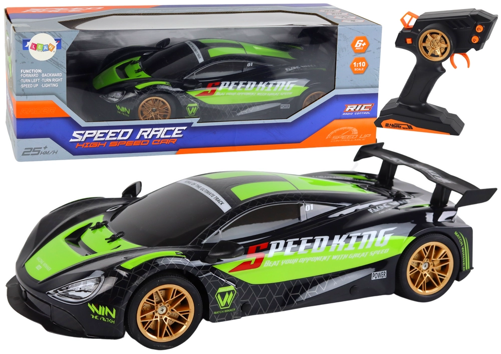 E-shop RC športové auto 1:10 zeleno‑čierne s LED a 2,4 GHz
