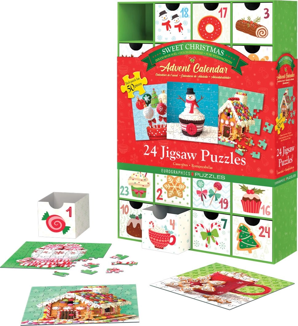 Adventný kalendár s puzzle Eurographics 24 x 50 dielikov – Sladké Vianoce