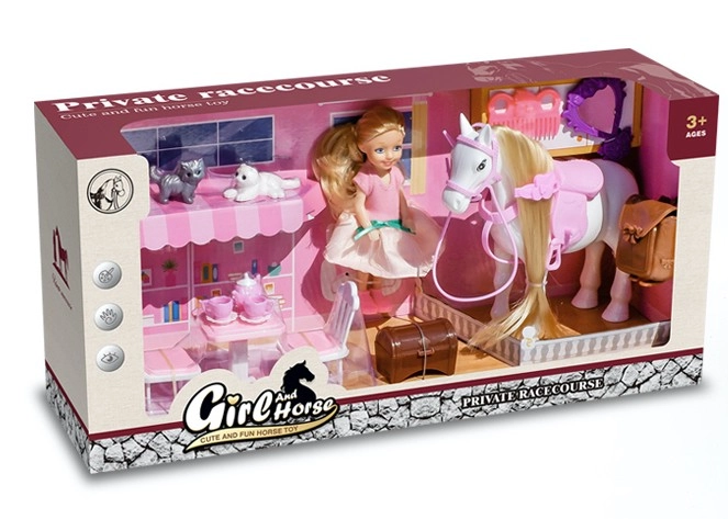 E-shop Alltoys Hrací set koník s bábikou a mačičkami