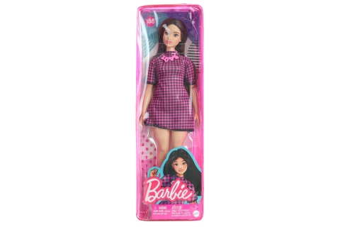 E-shop Barbie Fashionistas – bábika v ružových kockách