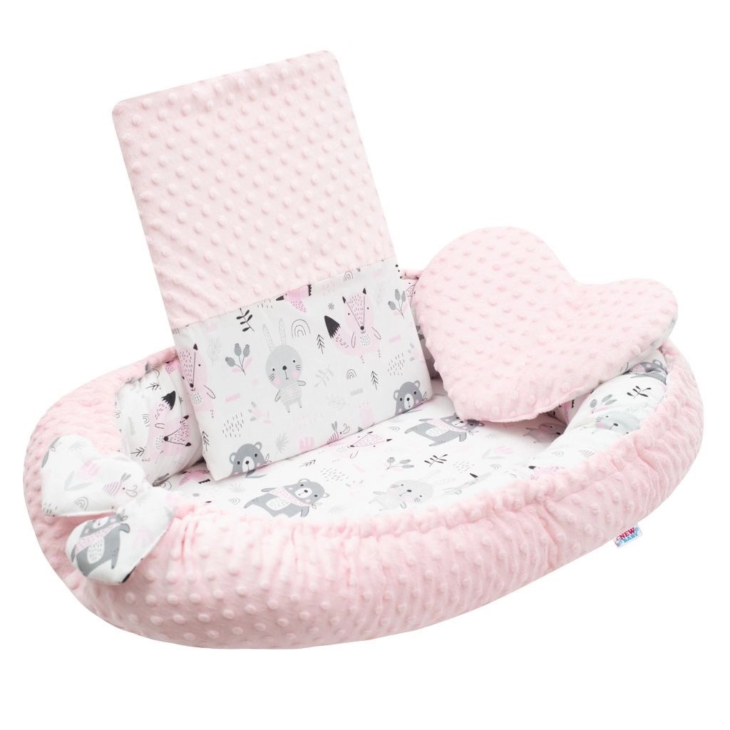 E-shop Luxusné detské hniezdo s vankúšikom a perinkou z minky ružové NEW BABY
