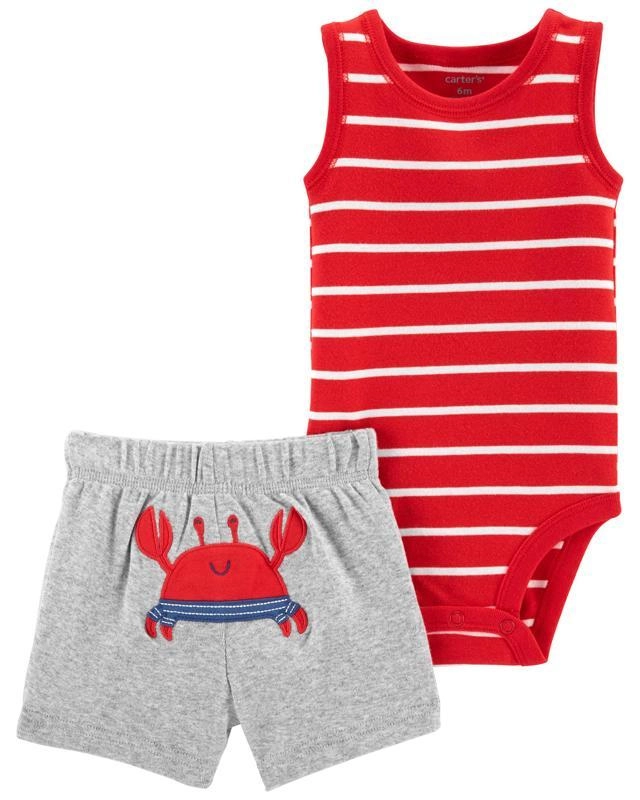 E-shop Carter's Set 2dielny body tielko nohavice kr. Red Stripe Crab chlapec
