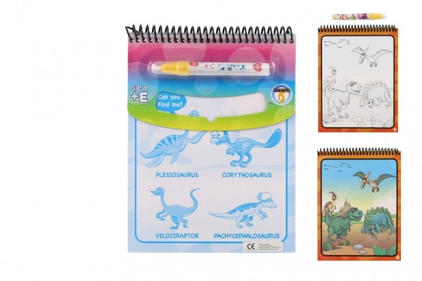 E-shop Teddies Kouzelné malování vodou: Blok s tužkou Dinosauři 4 listy