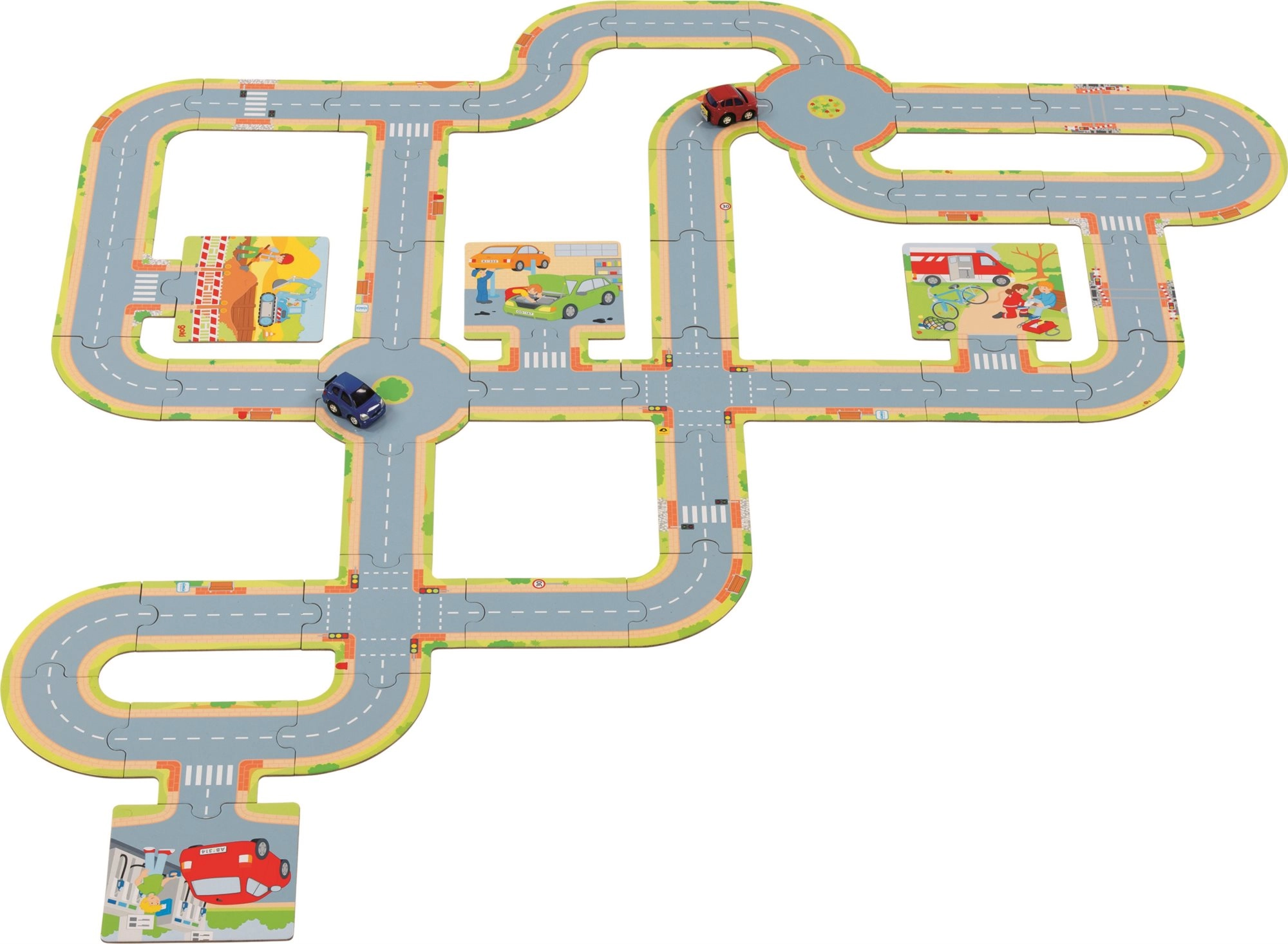 Cestné kartónové podlahové puzzle s vozidlami Goki