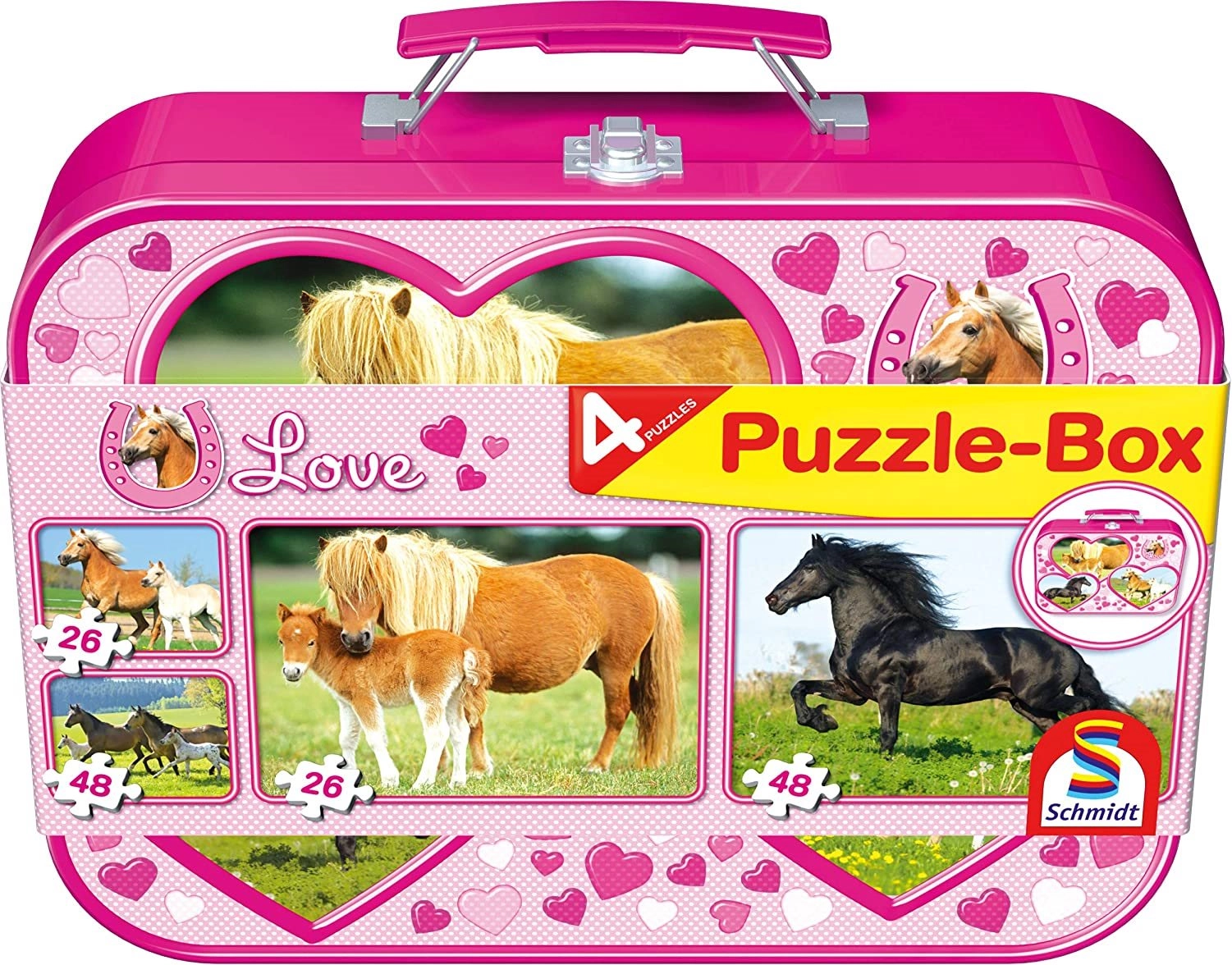 E-shop Schmidt Koně 4v1 v plechovém kufříku 26,26,48,48 dielov