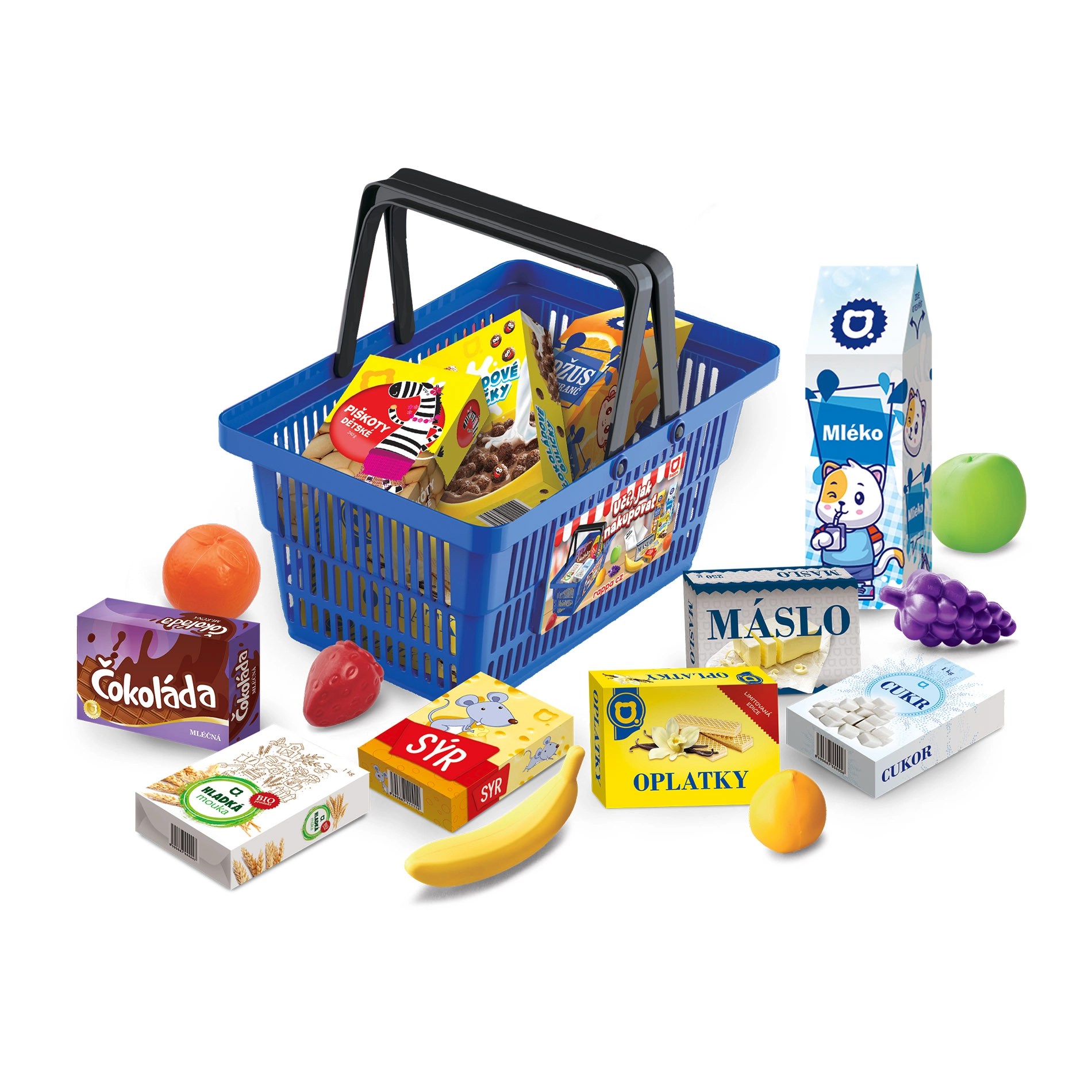 E-shop Rappa MINI OBCHOD nákupní košík s doplňky a učením jak nakupovat modrý