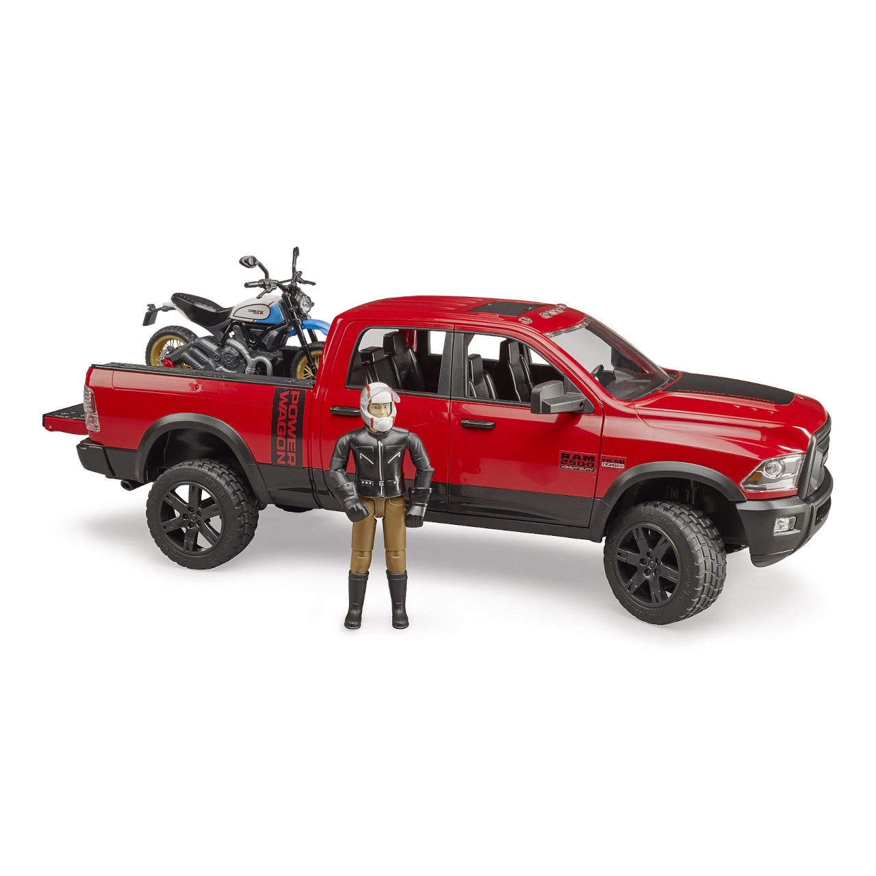 E-shop Bruder 2502 Terénne auto RAM motocykel Scrambler Ducati Desert Sled figúrka