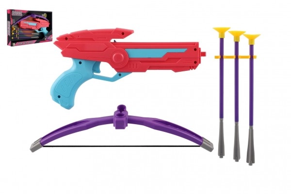E-shop Teddies Kuša 27cm + šípy na prísavky 3ks plast ružová