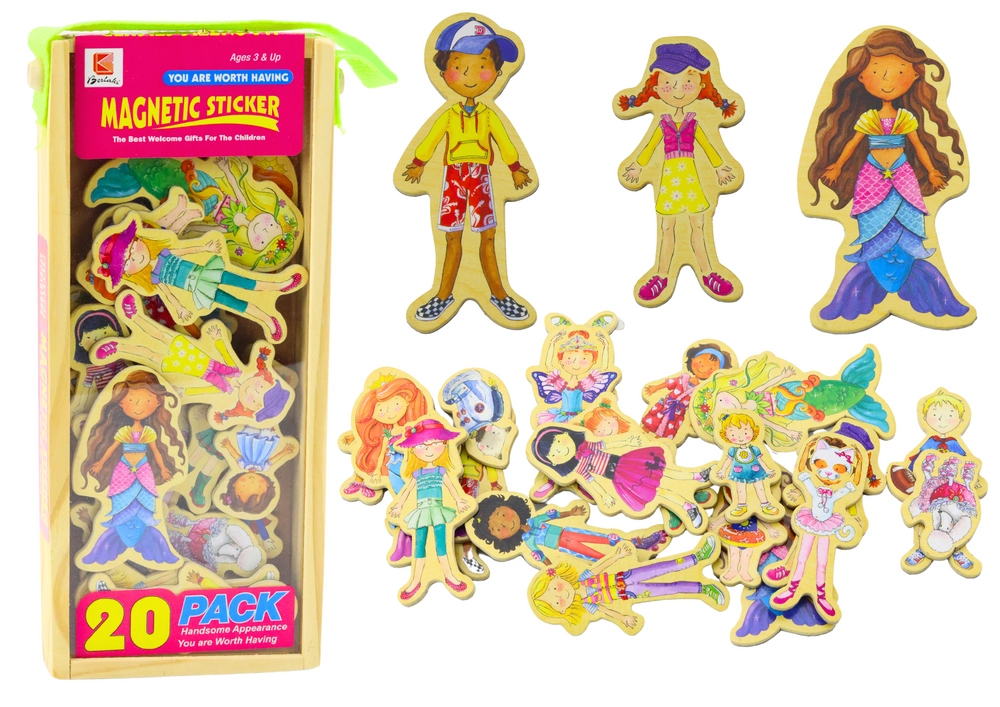 Lean Toys Sada drevených magnetiek Postavičky 20 ks