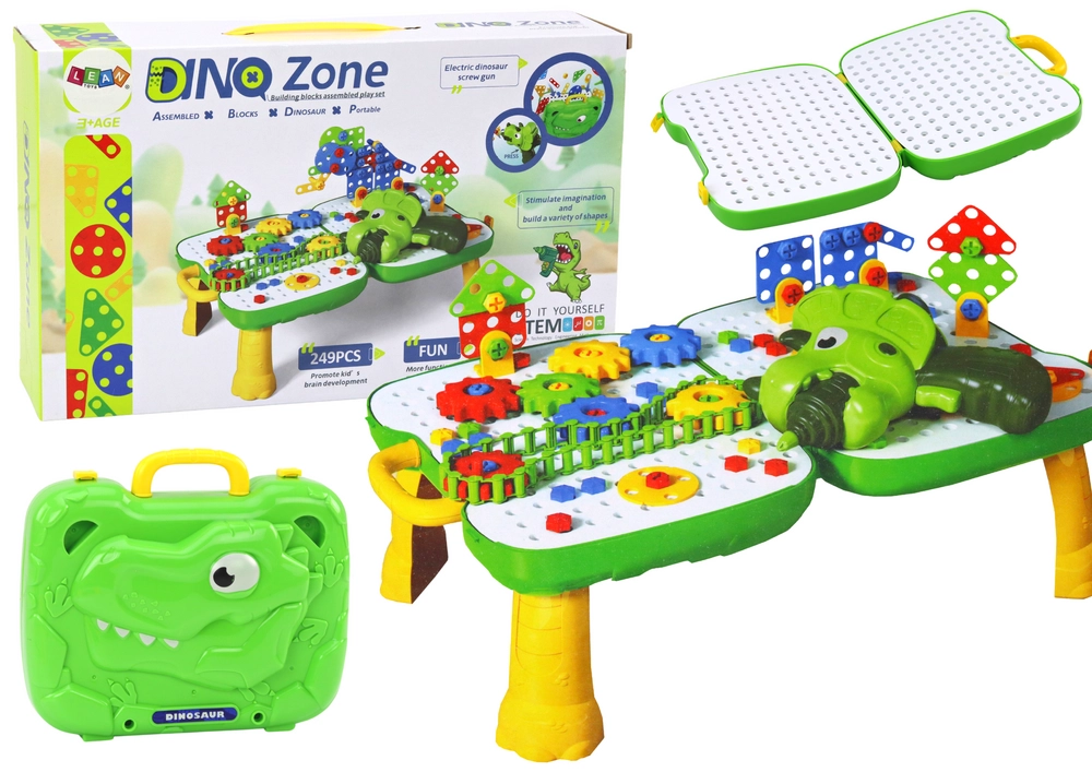 E-shop Majlo Toys stavebnica s vŕtačkou a stolčekom Dino Zone 249 ks