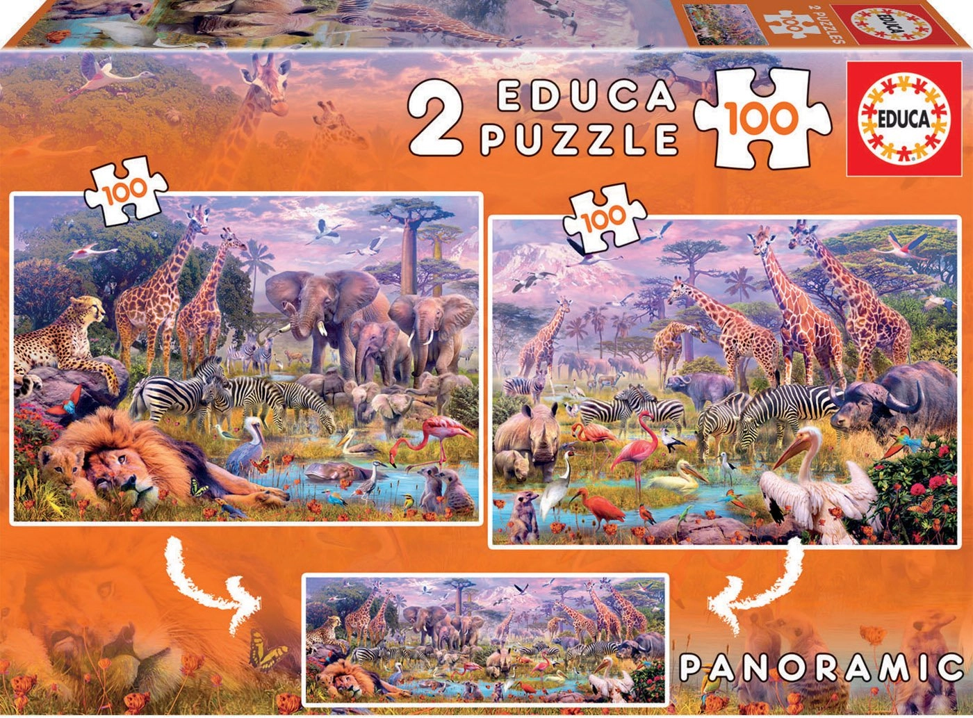E-shop Educa panoramatické Divoké zvieratá 2 x 100 dielov