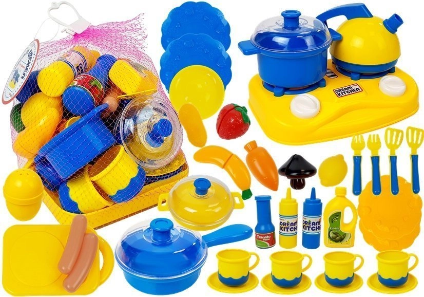 Lean Toys sada do kuchynky riady hrnce a potraviny plastové žlto-modré