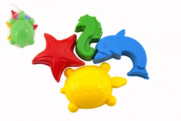 E-shop Teddies Formičky Bábovky na písek plast mořská zvířátka 4 ks v síťce 10x11x10cm 12m+