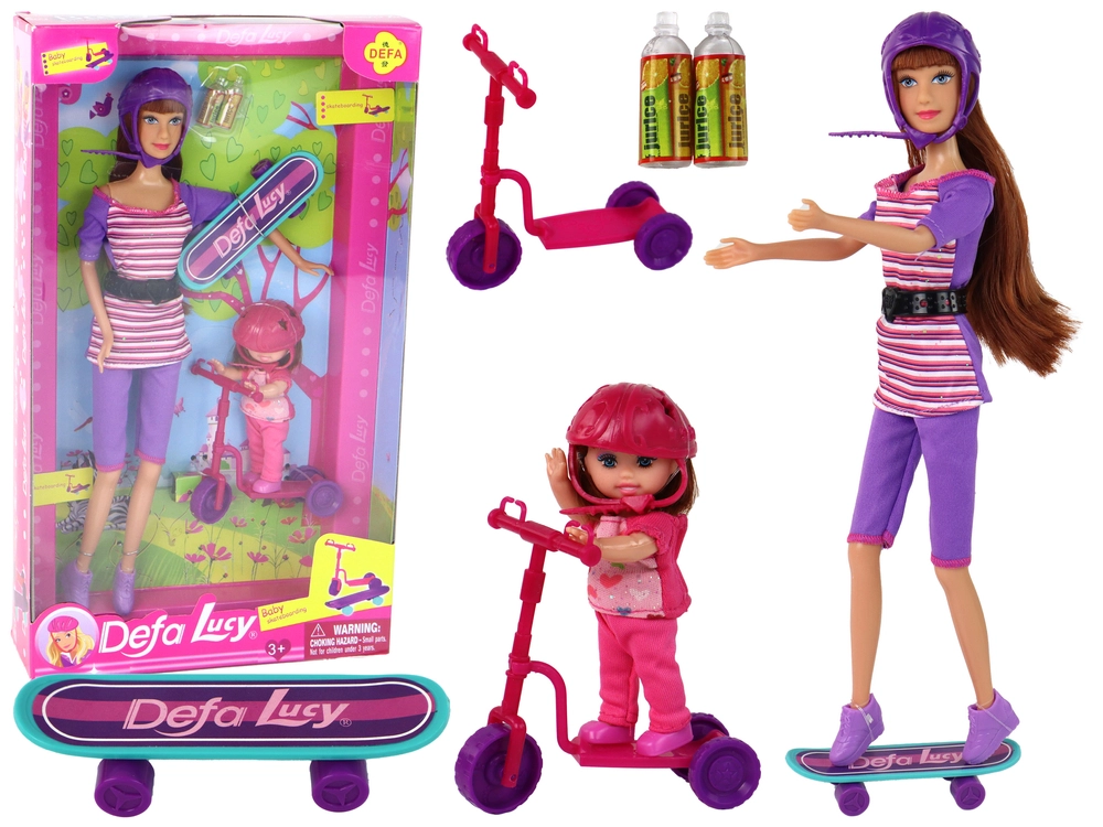 E-shop Sada Bábik Defa Lucy s Ružovou Kolobežkou a Skateboardom