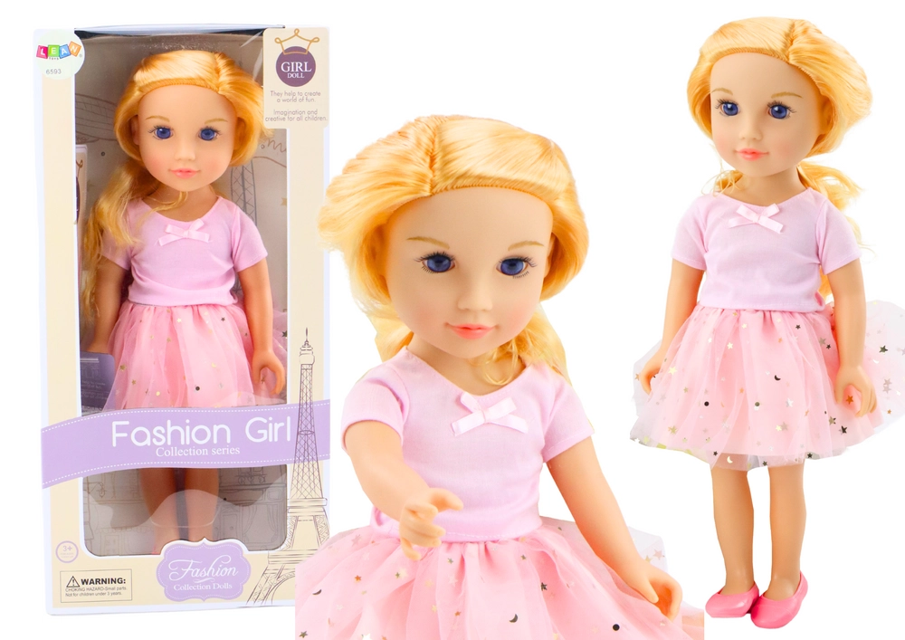 E-shop LEAN TOYS v tylových šatách, blond vlasy