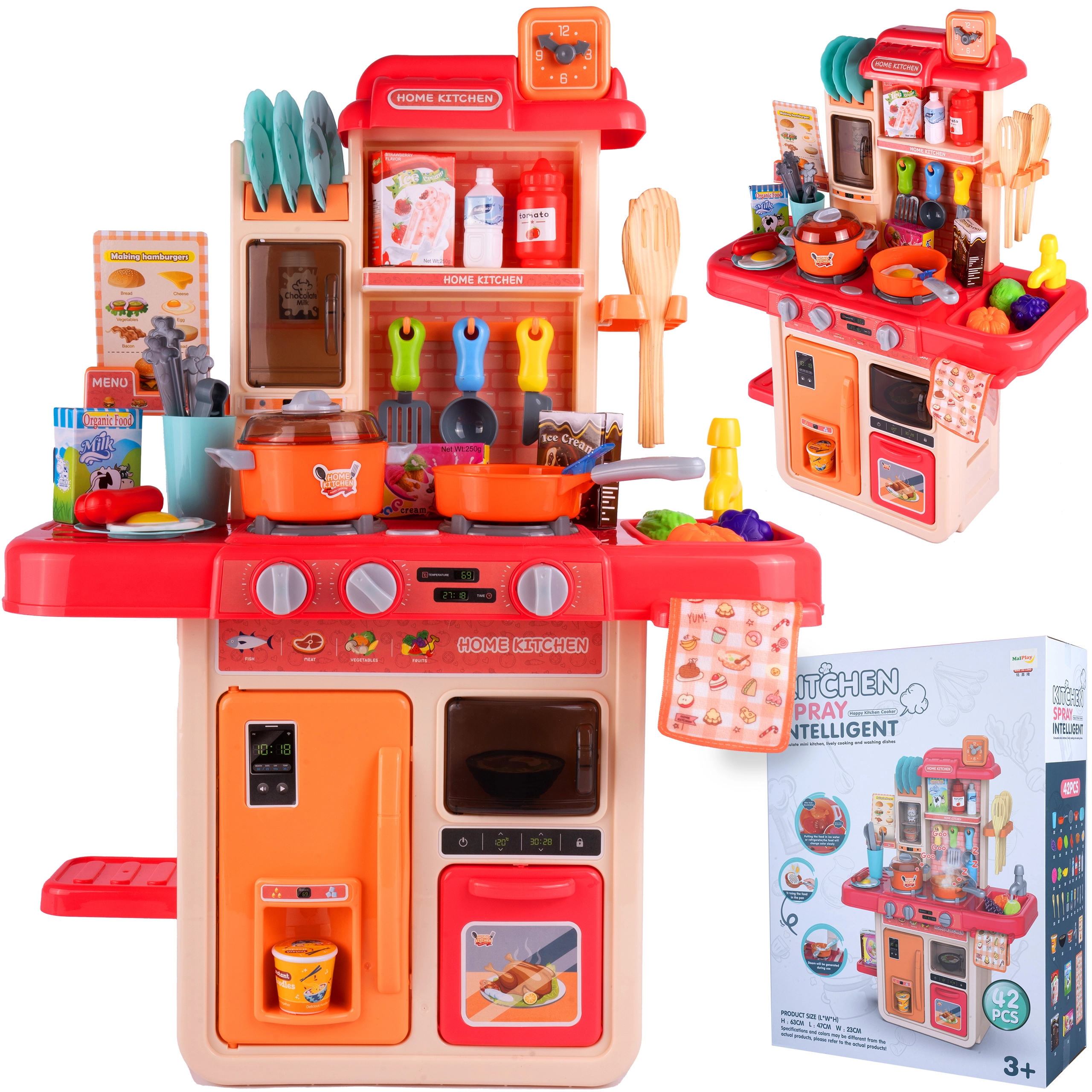 Ružová detská kuchynka 63 cm so 42 doplnkami