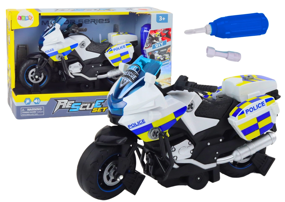 E-shop DIY Policajná otáčacia motorka Svetlá znejú bielo