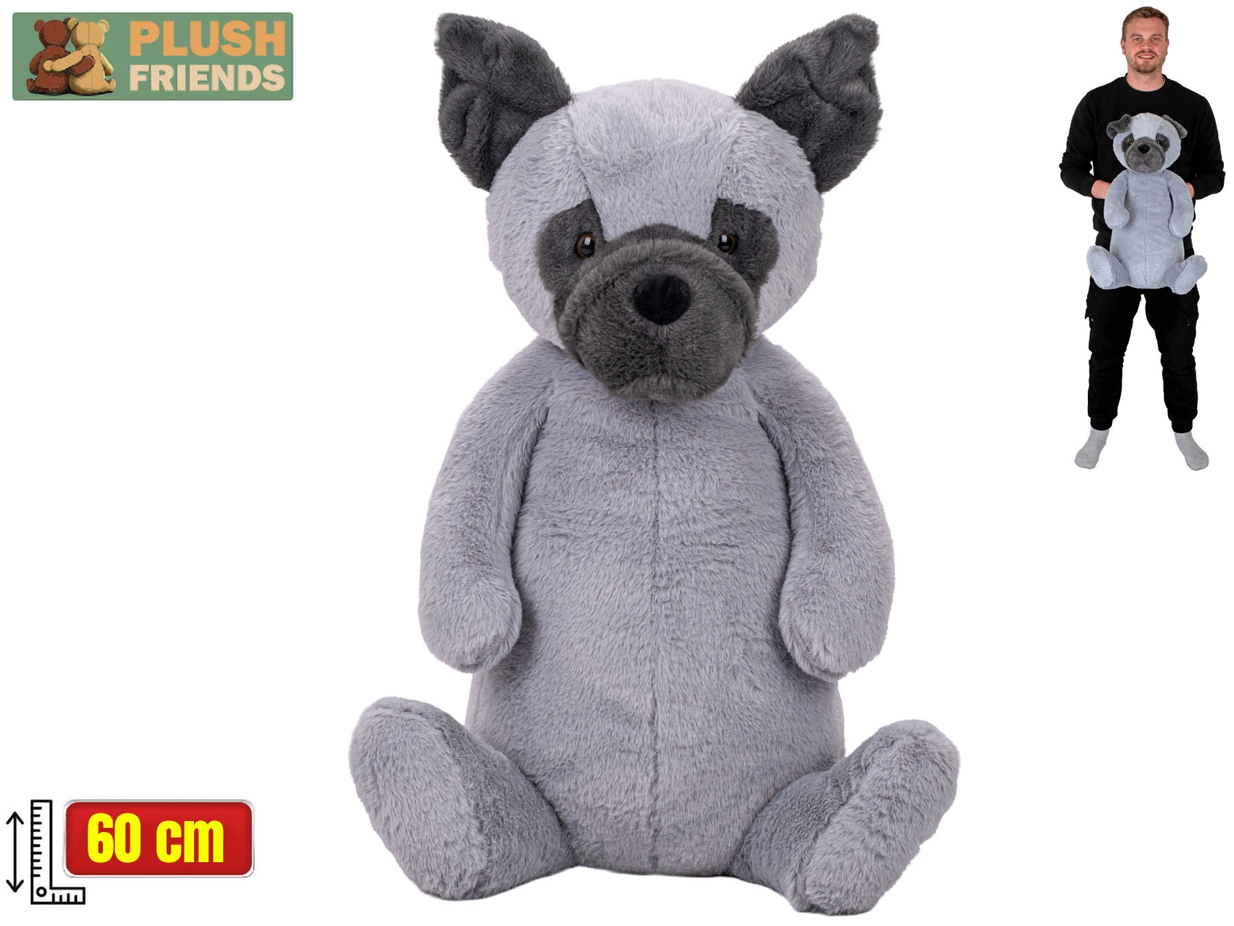 Plush Friends plyšový pes sediaci 60 cm sivý