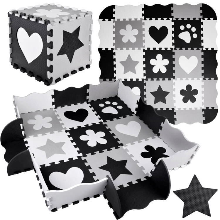 E-shop JOKO Detské Penové Puzzle 16ks Penová ohrádka 2v1 čierno-biela