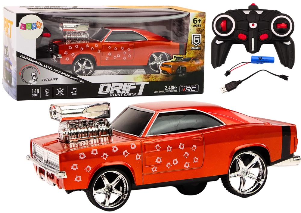 E-shop Lean Toys 18565 RC auto Drift 360 svetiel a zvukov, červené 1:18