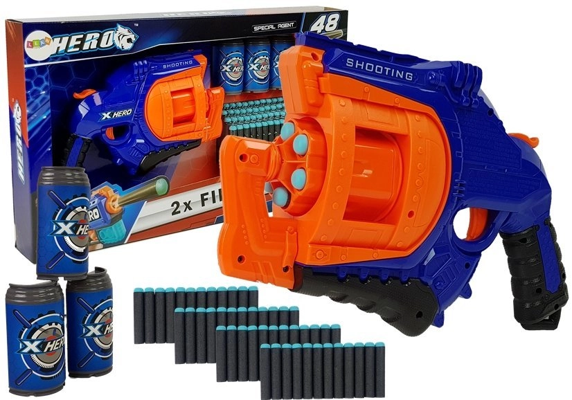 E-shop Lean Toys pištoľ na penové náboje s otočným zásobníkom modro oranžový