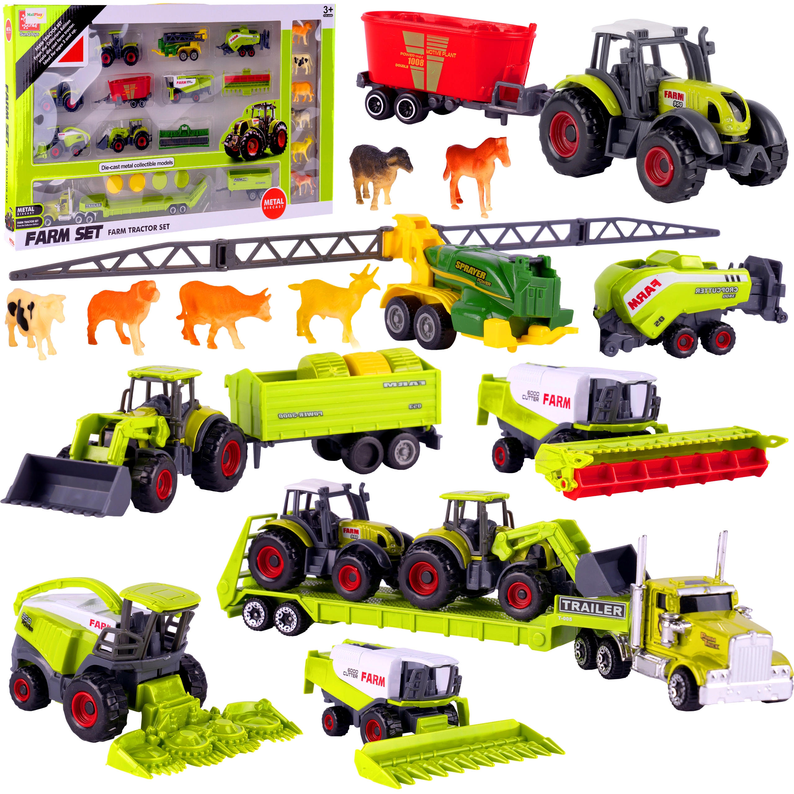 Kovové poľnohospodárske stroje a traktory 1:64 – herný set pre deti