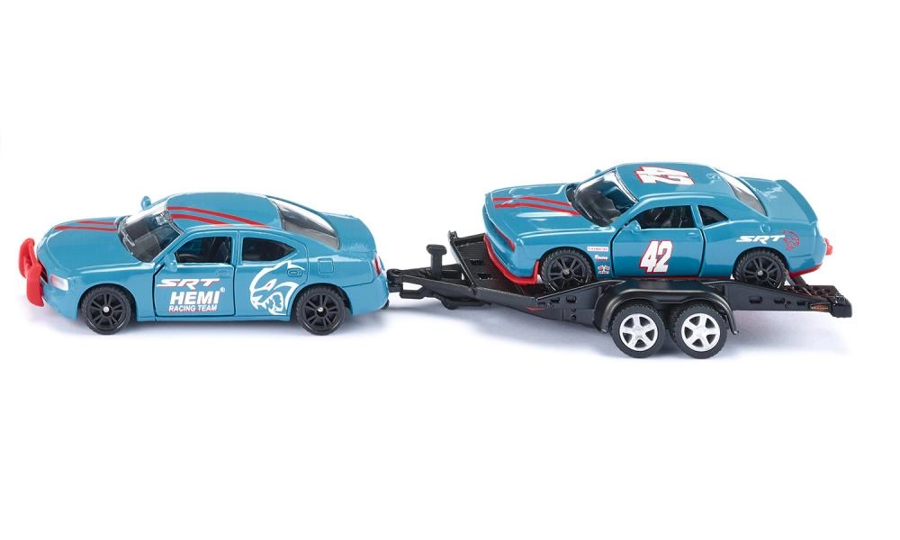 Siku sada 1:55 – ťahové vozidlo DODGE Charger s prívesom a pretekárskym DODGE Challenger SRT