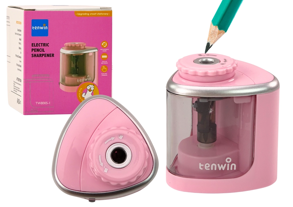E-shop Elektrické strúhadlo TENWIN na ceruzky a pastelky 6–8 mm – ružové