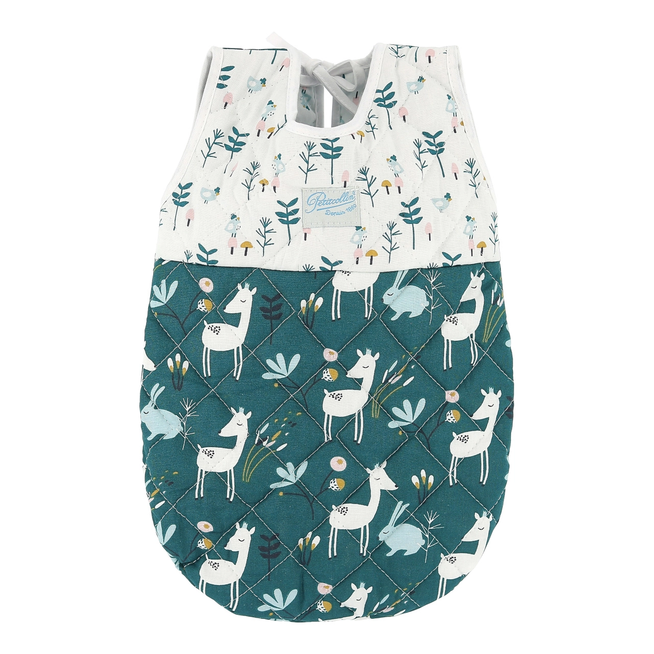 E-shop Petitcollin Spací vak zeleno-biely pre bábiku 36 – 40 cm