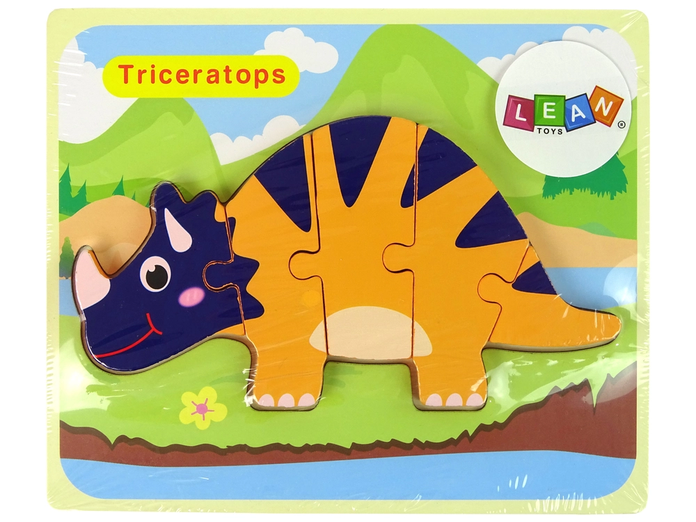 E-shop Drevené puzzle dinosaure – triceratops alebo ankylosaurus, oranžová