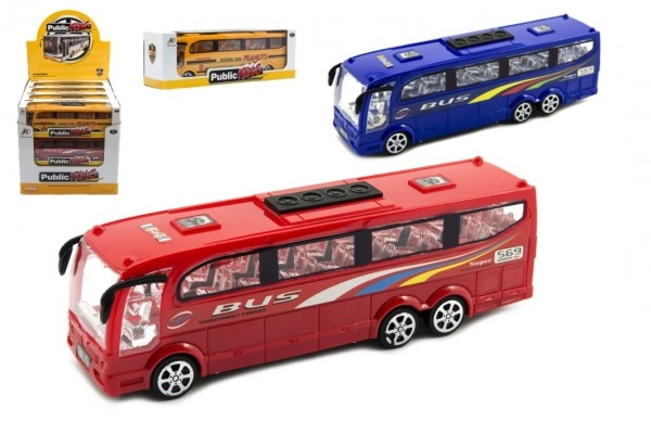 E-shop Teddies Autobus plast 25cm na zotrvačník 3 farby v krabici 26x8,5x7cm 12ks v boxe