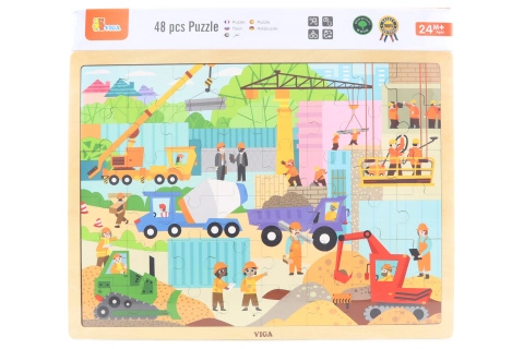 E-shop Viga puzzle na podložke 48 častí Poznajme stavebné zariadenia