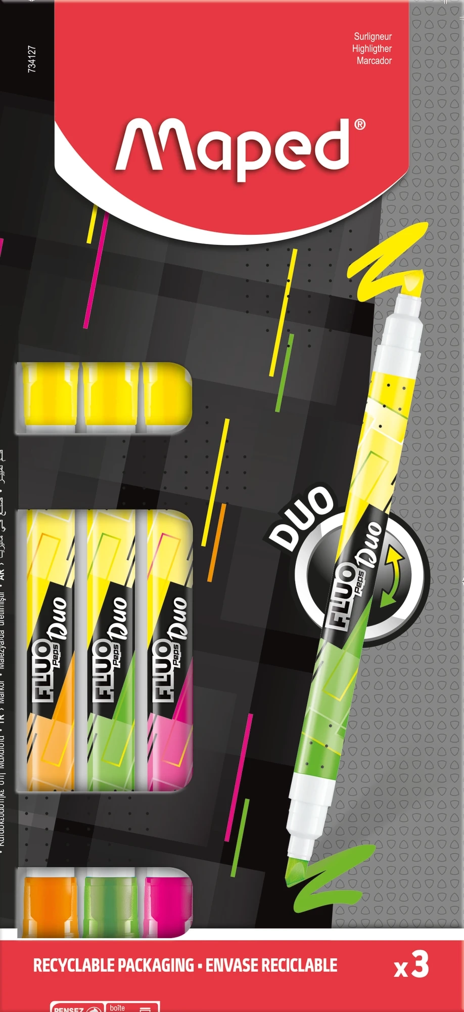 E-shop Zvýrazňovače MAPED Fluo Peps Duo Neon, sada 3 ks