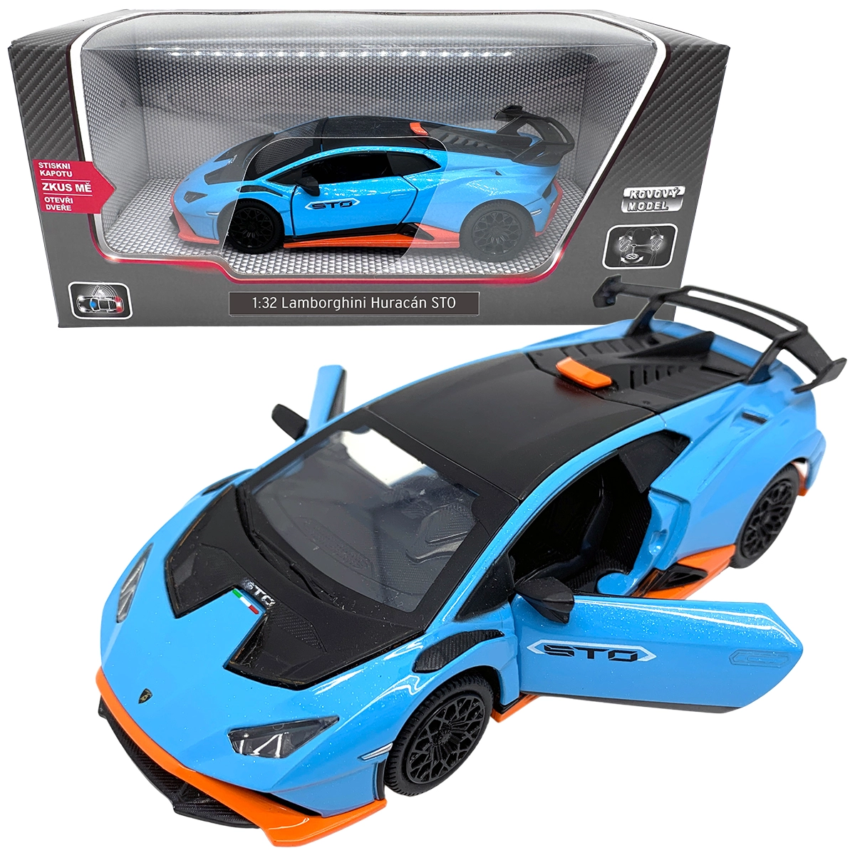 Kovový model 1:32 LAMBORGHINI HURACÁN STO modrý