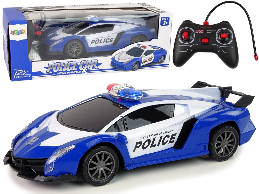 E-shop Policajné závodné auto na diaľkové ovládanie s LED svetlami a akumulátorom 1:16