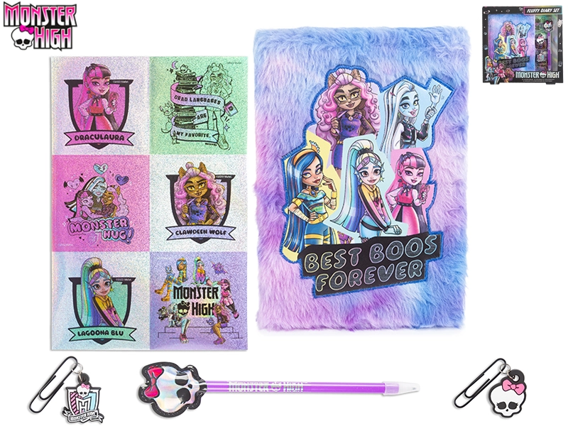 Plyšový denníček MONSTER HIGH s nálepkami