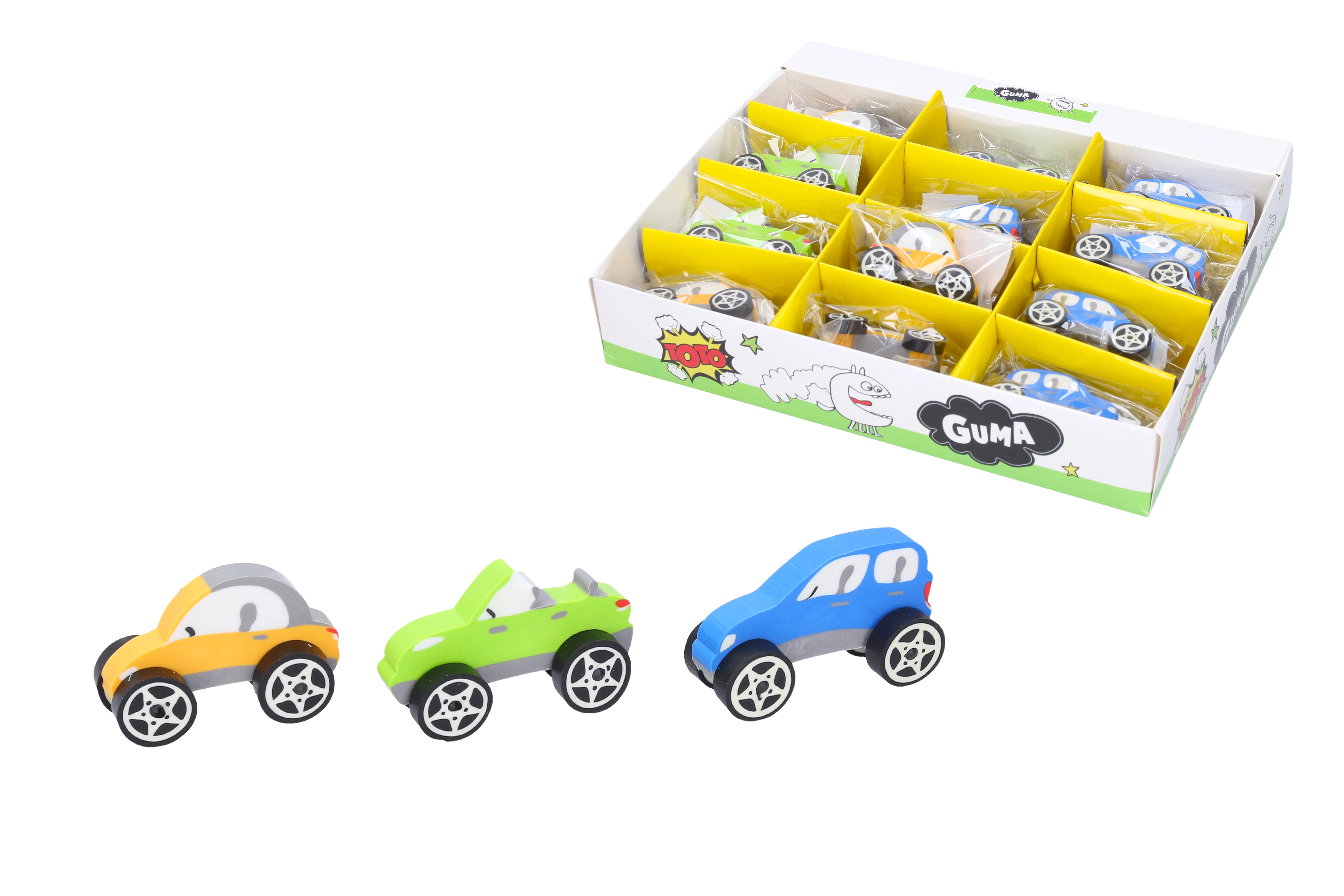 E-shop Guma mazacia autíčko, mix vzorov - žltá