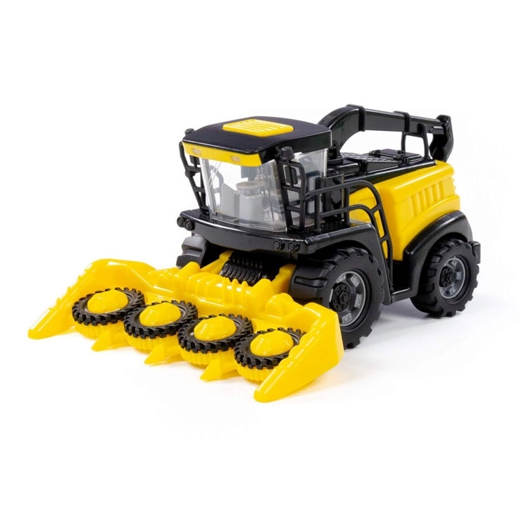 Žltý zotrvačníkový kombajn – detský poľnohospodársky stroj s otočným potrubím