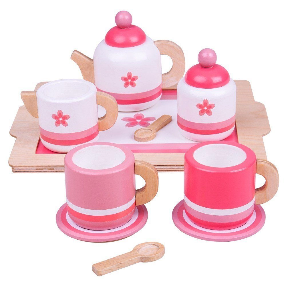 E-shop Bigjigs Toys drevená čajová súprava ružová
