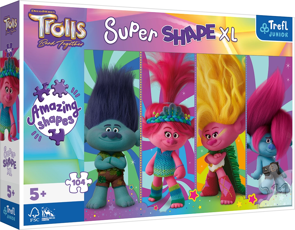 E-shop TREFL Super Shape XL Trollové 3 Trollí hrátky 104 dielov