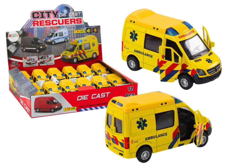 E-shop Model ambulancie 1:32 s otvárateľnými dverami a svetelnými a zvukovými efektmi - žltá