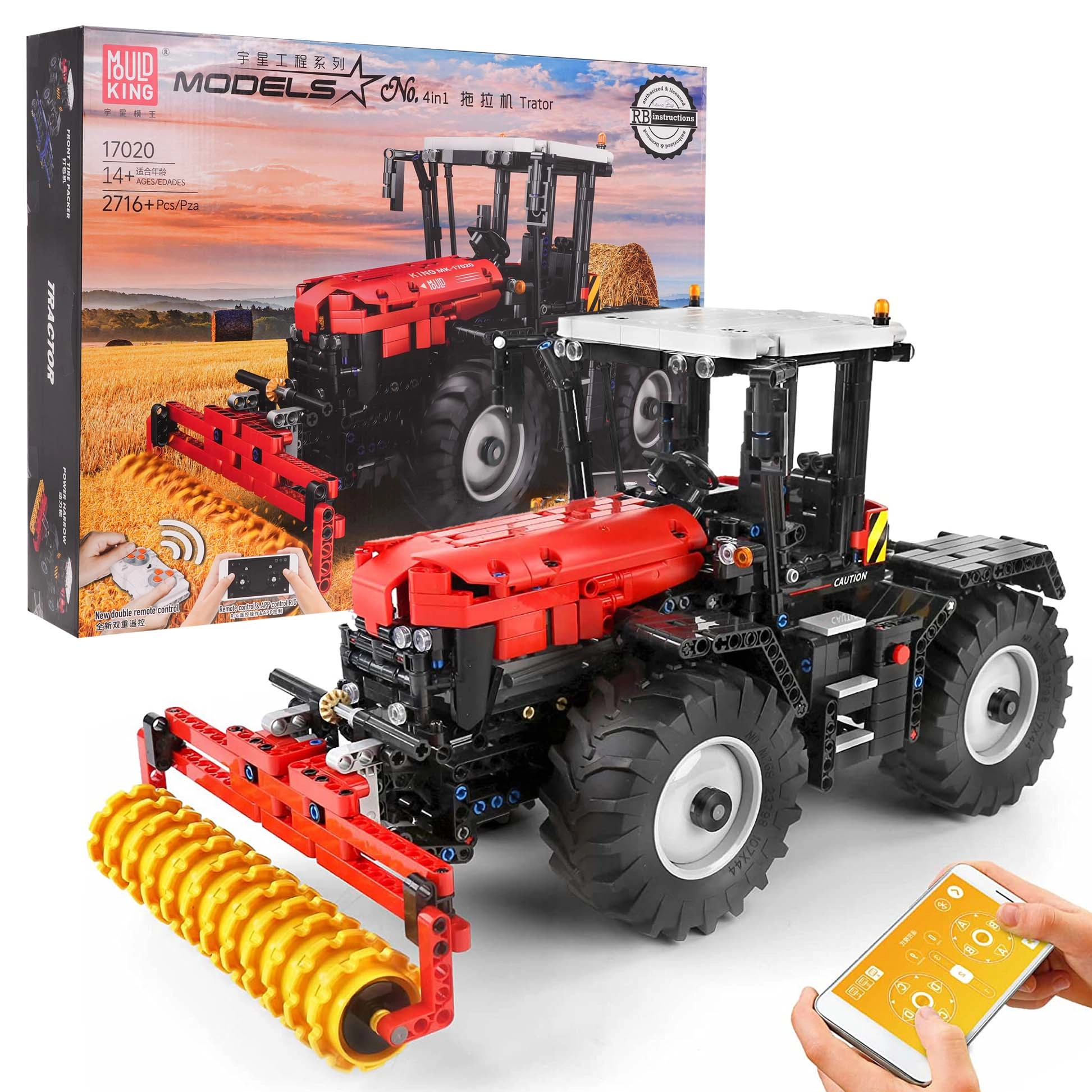 E-shop Mould King RC Traktor 4v1 + poľnohospodárske stroje Dual Mode Control 2716ks