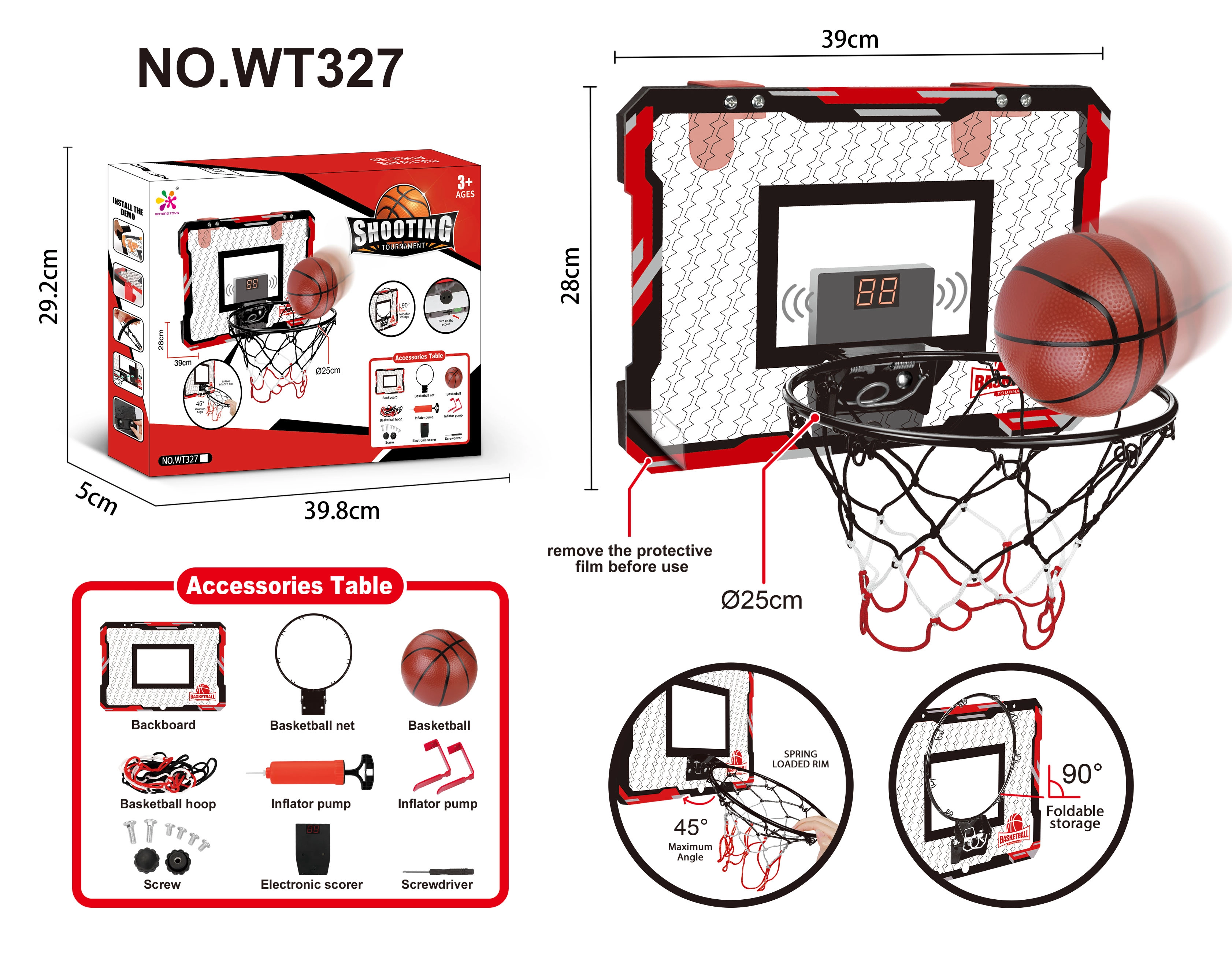 Teddies Basketbalový koš dřevo/kov/síťka/míč s pumpičkou
