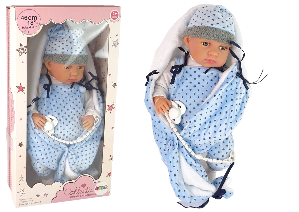 E-shop Import leantoys Bobas 46 cm Modrá Smoczek Kocyk Gwiazdka