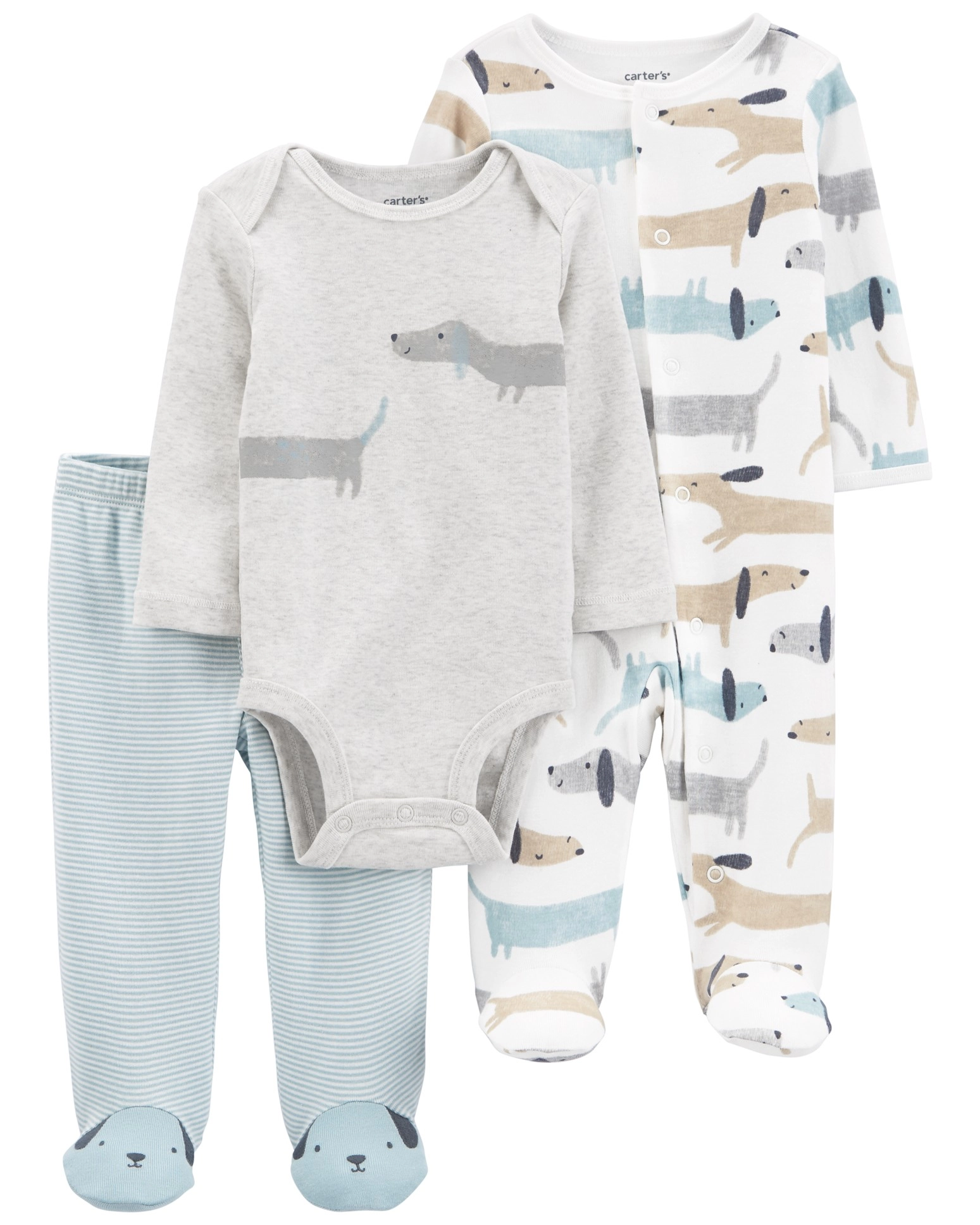 E-shop Carter's Set 3dielny overal na cvoky polodupačky body dl. rukáv Dogs chlapec LBB NB