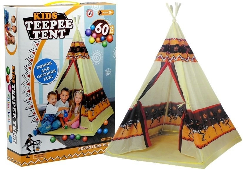 E-shop Lean Toys 2576 Detský indiánsky teepee + 60 loptičiek 155 cm