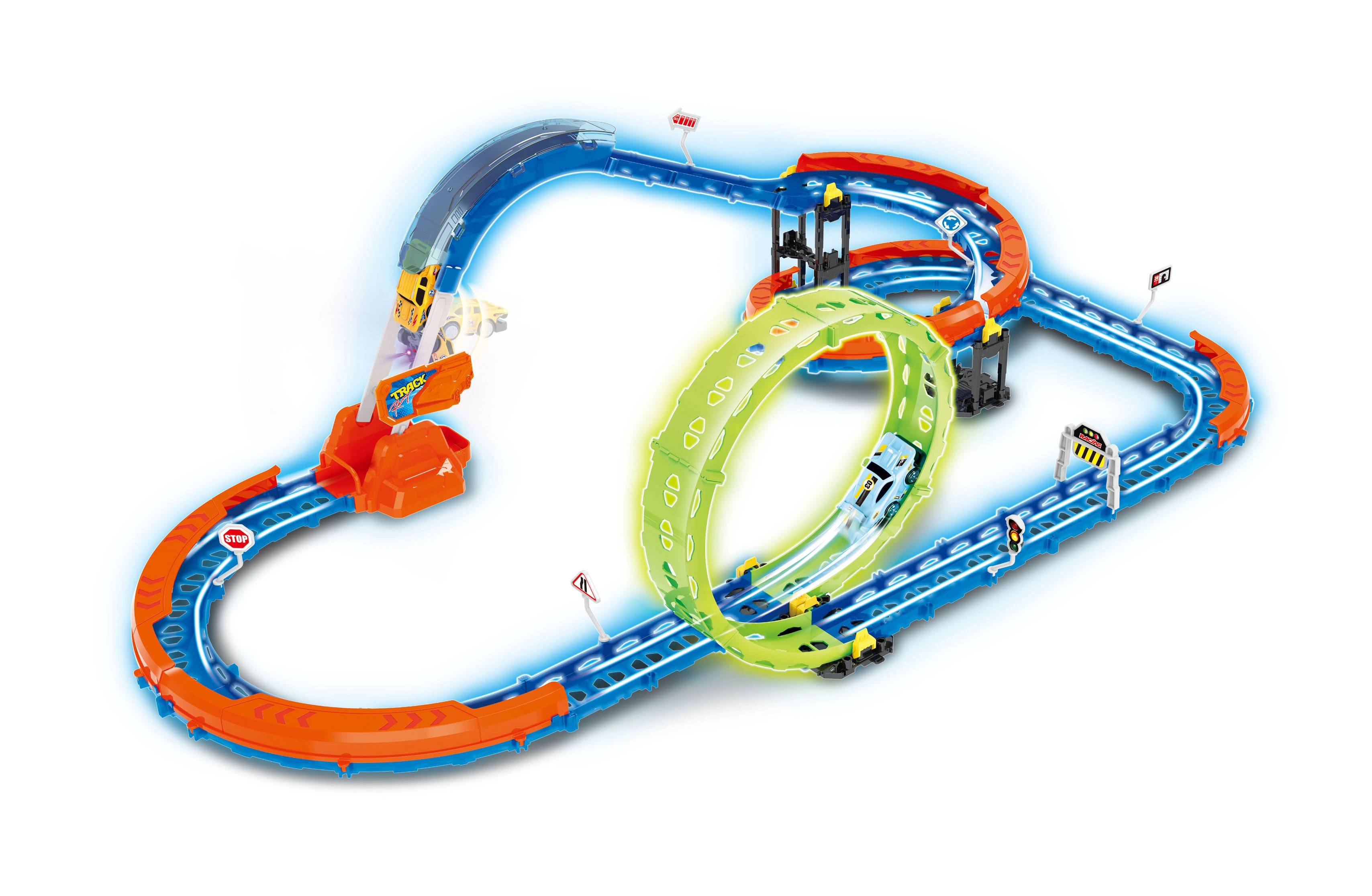 dráha so svietiacim autíčkom s USB nabíjaním